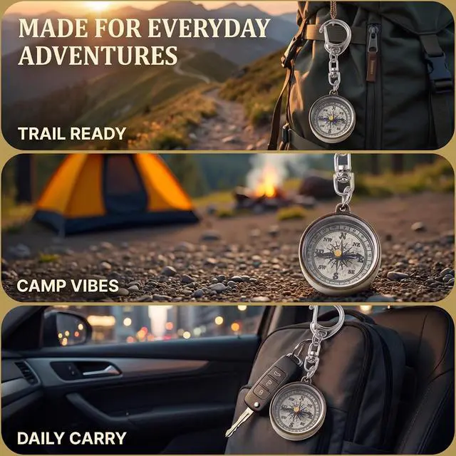 Alt view image 4 of 7 - Gold Vintage Zinc Alloy Metal Compass with Chain, Key Ring Camping Compass Keychain Navigation Tools Key Ring,Compasses Electronics and Gadgets Recreation Accessories