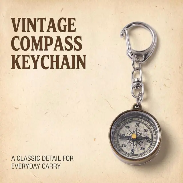 Alt view image 5 of 7 - Gold Vintage Zinc Alloy Metal Compass with Chain, Key Ring Camping Compass Keychain Navigation Tools Key Ring,Compasses Electronics and Gadgets Recreation Accessories