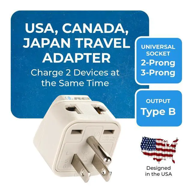 Alt view image 2 of 7 - USA, Japan, Philippines & More (Type B) Travel Adapter Plug - 2 in 1 - CE Certified - RoHS Compliant - 4 Pack - White Color (DB-5-4PK)