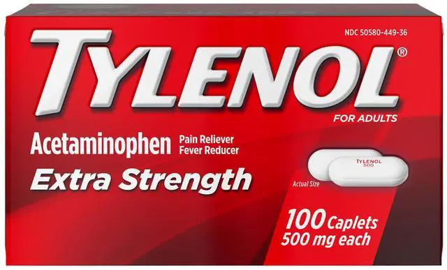 Main image of Extra Strength Caplets, 500 mg Acetaminophen, 100 Ct | Fast & Strong Pain Relief, Fever Reducer for Adults, Gentle on Stomach, For Headaches, Backaches & Minor Arthritis