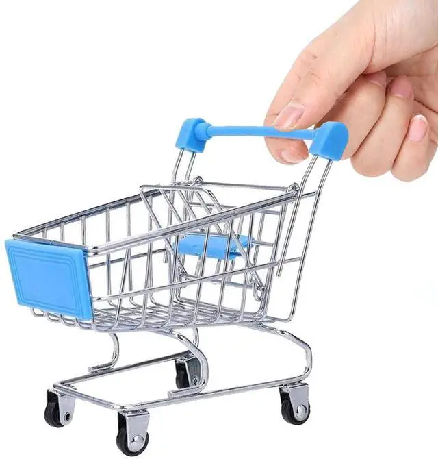 Main image of Mini Shopping CartSupermarket Handcart Mini Shopping Cart Mini Supermarket Storage Toy Decorative Ornaments for Storage Toys (Toy Shopping cart Blue)