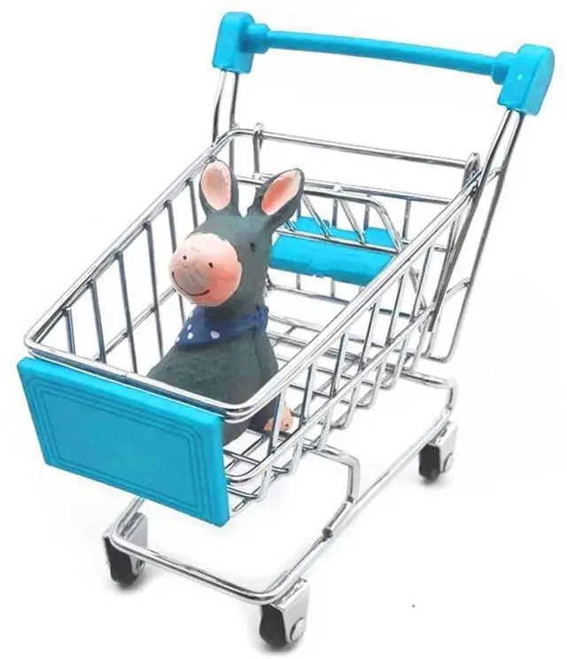 Alt view image 5 of 7 - Mini Shopping CartSupermarket Handcart Mini Shopping Cart Mini Supermarket Storage Toy Decorative Ornaments for Storage Toys (Toy Shopping cart Blue)