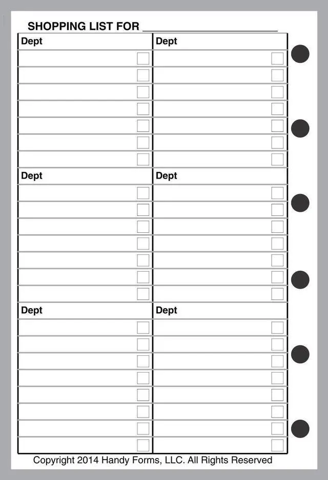 Main image of Pocket Shopping List. 50 Sheets, 3.25" x 4.75" | For 6-Ring Pocket Binders. Incl. Store, Department and Check-Off, Ink-friendly heavyweight paper. Archival Quality.