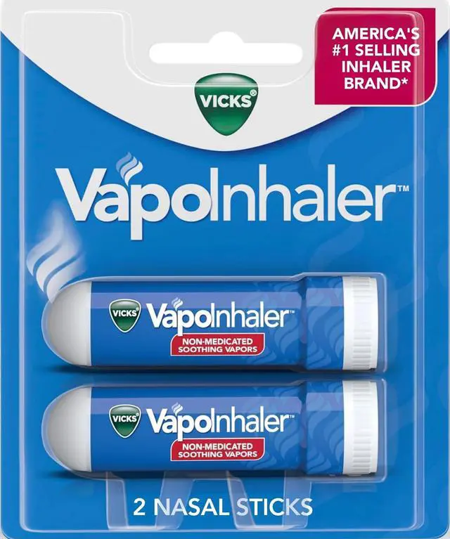 Main image of VapoInhaler, On-the-Go Portable Nasal Inhaler, Non-Medicated, With Refreshing Vicks Vapors, Menthol Scent , 2 Scented Sticks