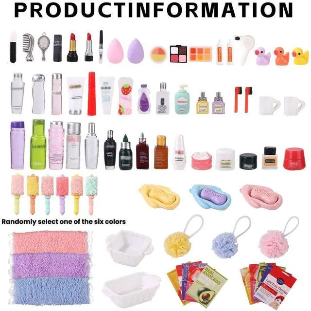 Alt view image 3 of 7 - 75Pcs Dollhouse Mini Jewelry Storage Case Miniature Bathroom Accessories | Dollhouse Makeup Set Towel Cosmetic Toothbrush Shampoo Perfume Hair Dryer Comb Doll Backpack Micro Scene