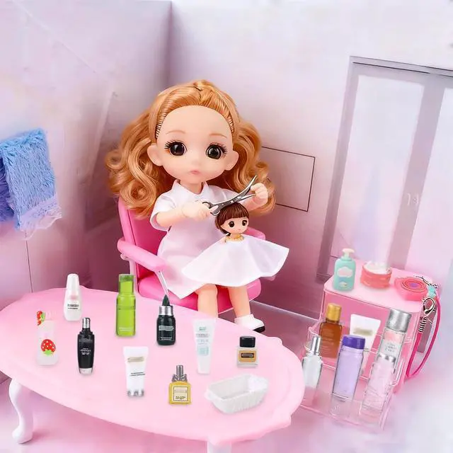 Alt view image 2 of 7 - 75Pcs Dollhouse Mini Jewelry Storage Case Miniature Bathroom Accessories | Dollhouse Makeup Set Towel Cosmetic Toothbrush Shampoo Perfume Hair Dryer Comb Doll Backpack Micro Scene