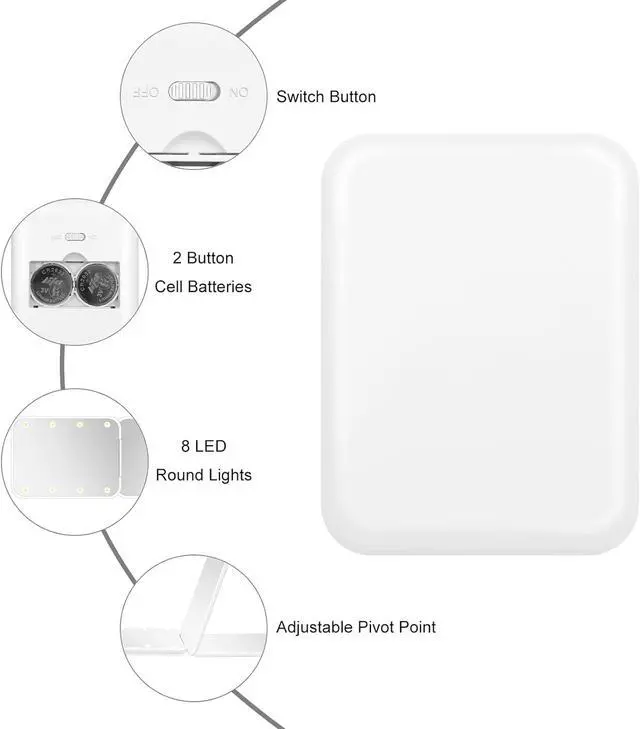 Alt view image 4 of 7 - Compact Mirror, 1x/3x Magnification Mini Mirror for Purse, Pocket, Handheld, Stocking Stuffers, Travel Makeup, 2-Sided Foldable, Small Mirror with Led Lights