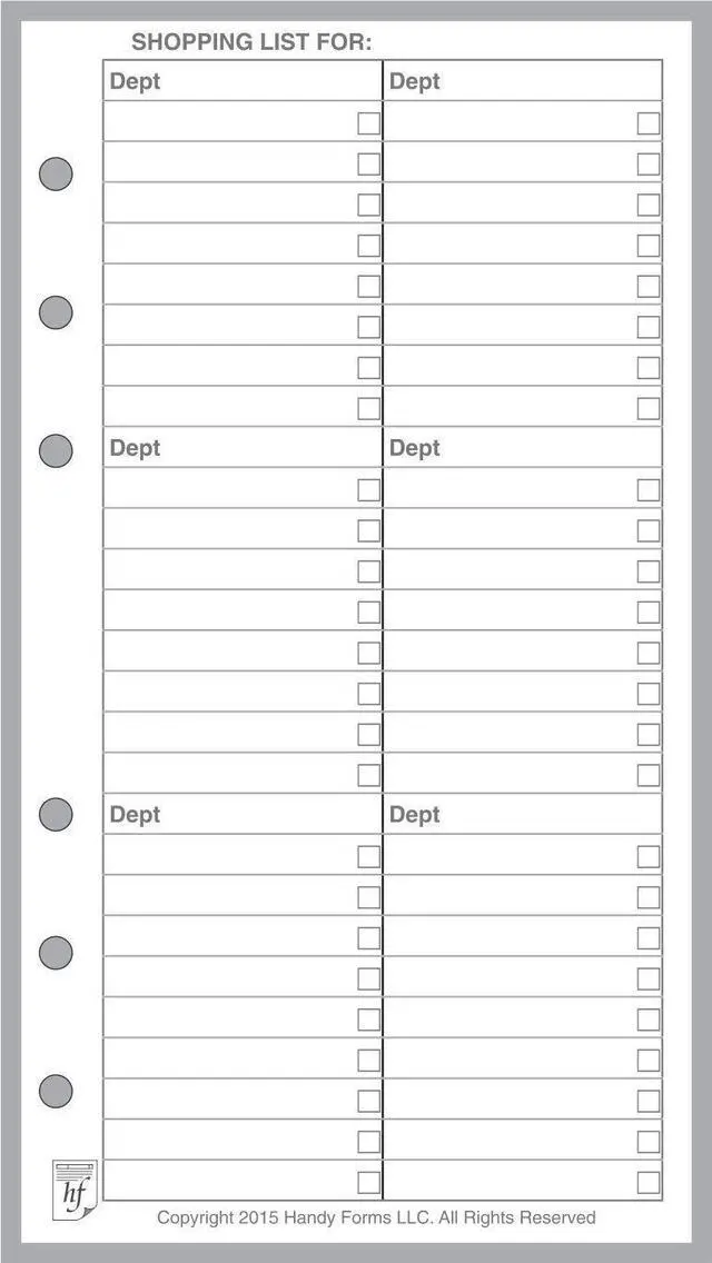 Main image of Personal Shopping List. 50 Sheets, 3.75" x 6.75" | For 6-Ring Personal Binders. Incl. Store, Department and Check-Off, Ink-friendly heavyweight paper. Archival Quality.