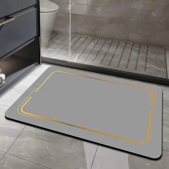 Main image of Bath Mat-Rubber Backing Non SlipThin Bathroom Rugs Fit Under Door- Quick Dry Absorbent Faux Suede Surface Grey Bathroom Floor Mats-Shower Rug for in Front of Bathtub Shower Gray 24x17
