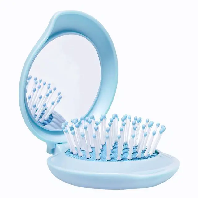 Main image of Mini Hair Brush with Mirror Combo for Ladies, Travel Hairbrush for Girls, Small Purse Compact for On the Go, Folding Hair Brush and Mirror Kit for Pocket, Gifts for Women, Blue