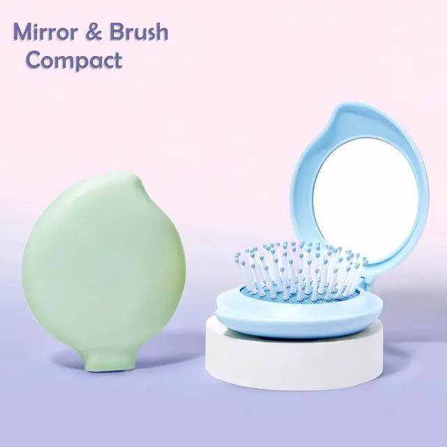 Alt view image 5 of 6 - Mini Hair Brush with Mirror Combo for Ladies, Travel Hairbrush for Girls, Small Purse Compact for On the Go, Folding Hair Brush and Mirror Kit for Pocket, Gifts for Women, Blue