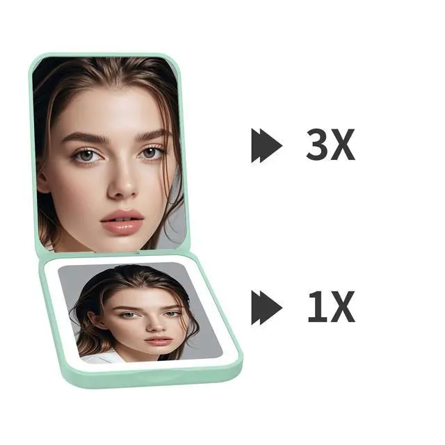 Alt view image 5 of 7 - 1X/3X Pocket Mirror, 3 Color Lighting LED Compact Mirror (Cyan) | Rechargeable Dimmable Travel Mirror for Purse, Portable, Folding, Handheld, Small Lighted Mirror for Women Gift