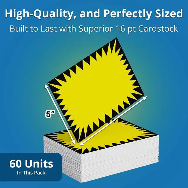 Alt view image 4 of 7 - Price Burst 60 Pack Yellow Sign. Boost Sales with Bright Display Tags. Durable, Easy to Write On Star Cards Are For Yard, Estate & Garage Sale, Fundraiser, Store, Business & Flea Market.
