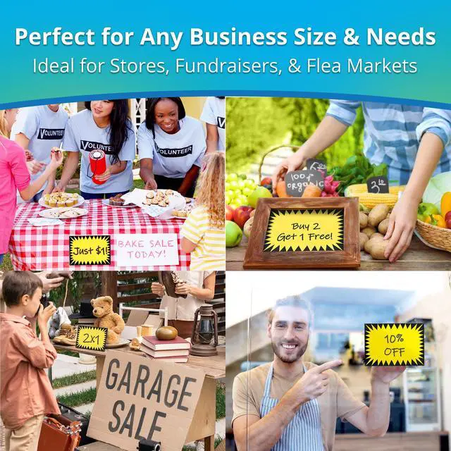 Alt view image 5 of 7 - Price Burst 60 Pack Yellow Sign. Boost Sales with Bright Display Tags. Durable, Easy to Write On Star Cards Are For Yard, Estate & Garage Sale, Fundraiser, Store, Business & Flea Market.