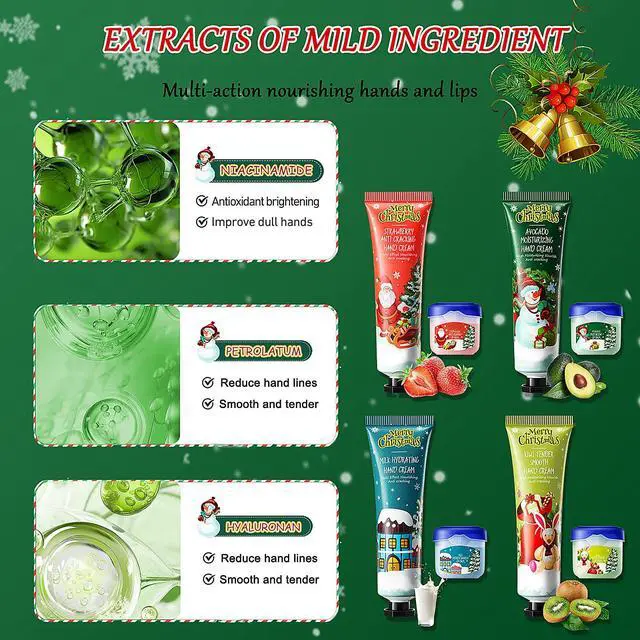 Alt view image 6 of 7 - 8Pcs Hand Cream and Lip Balm Sets, Repair dry skin for Christmas Gifts | Travel Set Multiple Fragrances, Hydration & Non-Sticky, Reduce Fine Lines, For Dry, Scaly, Dullness Skin, Perfect Women Gift