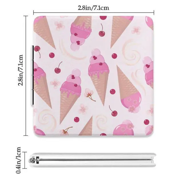Alt view image 2 of 7 - Pink Ice Creams Cherry Flower Travel Makeup Mirror, 2. 8× 2. 8 Purse Mirrors for Women Girls Pocket Mirror Items Under 10 Dollars for Women Stocking Stuffers Under 10 Dollars