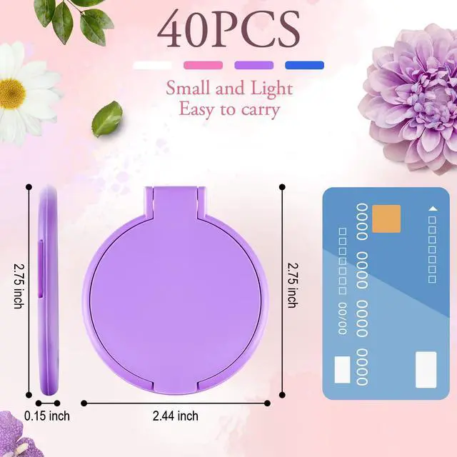 Alt view image 2 of 7 - 40 Pcs Compact Mirror Bulk Travel Makeup Mini Folding Mirror Pocket Vintage Portable Round Small Mirror for Women Purse Travel Daily Use Gifts, White, Blue, Pink, Purple