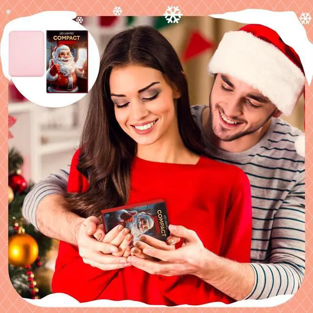 Alt view image 4 of 6 - Christmas Compact Mirror with Gift Box Women Pocket Mirror Christmas Stocking Stuffers Gifts 1x/ 2X Magnification LED Travel 3 Color Lighting Dimmable Touch Screen(Pink)
