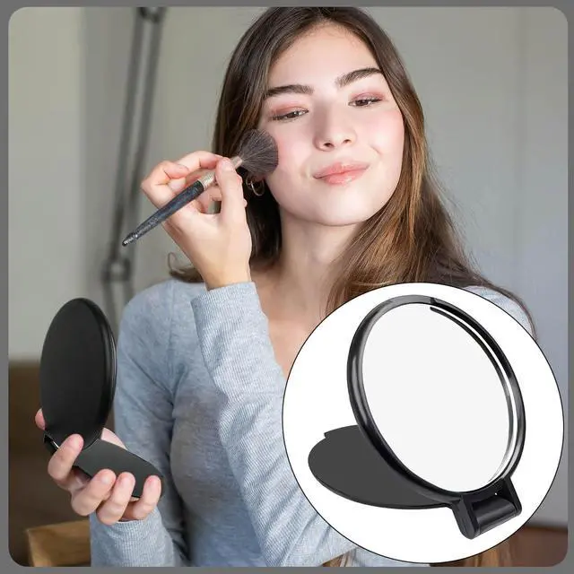 Alt view image 3 of 7 - Mini Round Folding Mirror Portable Pocket Mirror Makeup Mirror for Purse Travel Makeup Mirror for Women Girls Daily Use (20 Pcs Black)