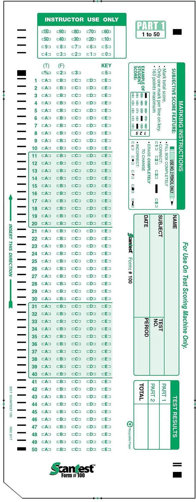 Main image of -100, 882-E Compatible Answer Sheet 50 Pack