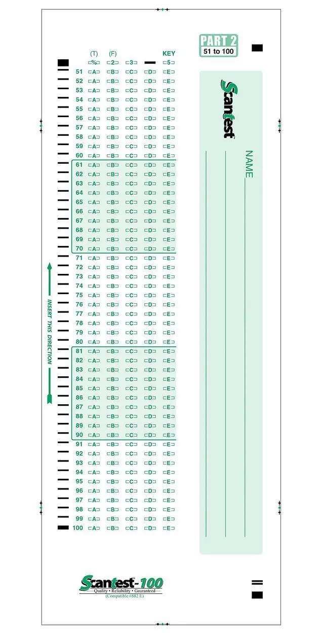 Alt view image 2 of 4 - -100, 882-E Compatible Answer Sheet 50 Pack