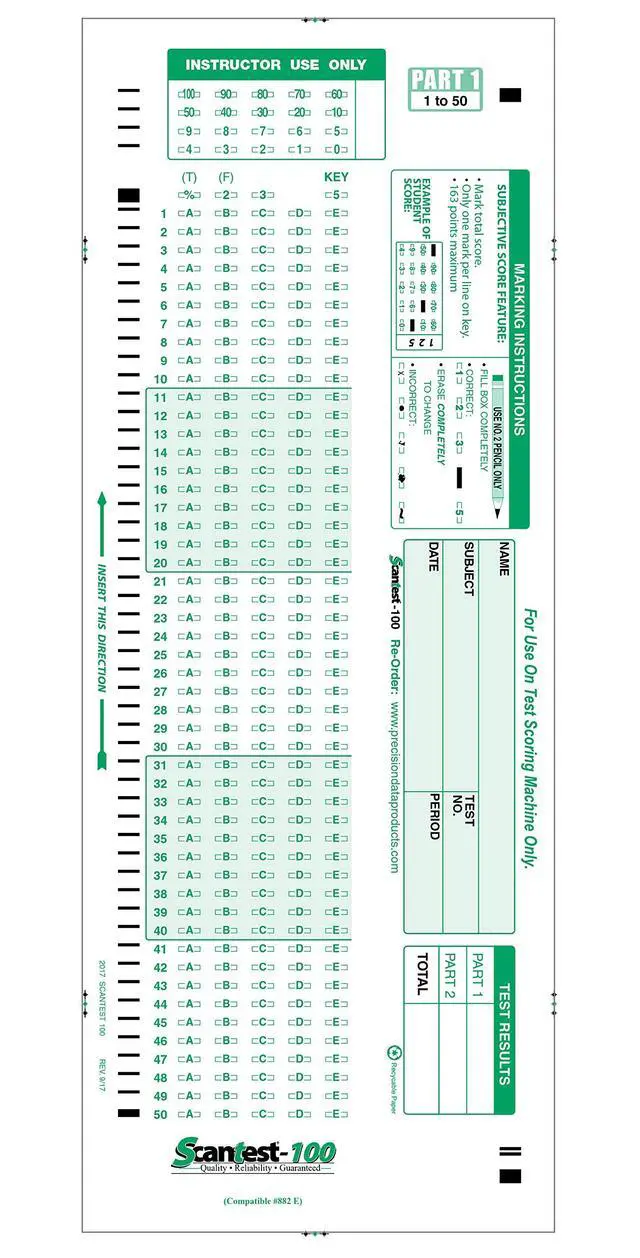 Alt view image 3 of 4 - -100, 882-E Compatible Answer Sheet 50 Pack