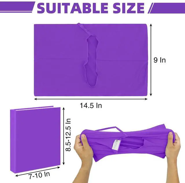 Alt view image 2 of 7 - Purple Fabric Book Cover Jumbo, 1 Pack, 9x11 Inch, Adjustable | for Hardcover, Up to 10"x12.5", Stretchable Decorative Cloth Book Sox for Book Lovers, School Book Sleeve Protector for Teens