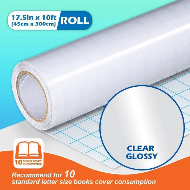 Alt view image 2 of 7 - Clear Glossy Contact Paper Roll, Peel Stick for Books Crafts, 10 ft | 17.5 in, Self Adhesive Book Cover Protector, Sticky Back Plastic Film, Low Tack Removable, Transparent