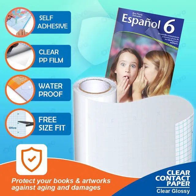 Alt view image 3 of 7 - Clear Glossy Contact Paper Roll, Peel Stick for Books Crafts, 10 ft | 17.5 in, Self Adhesive Book Cover Protector, Sticky Back Plastic Film, Low Tack Removable, Transparent