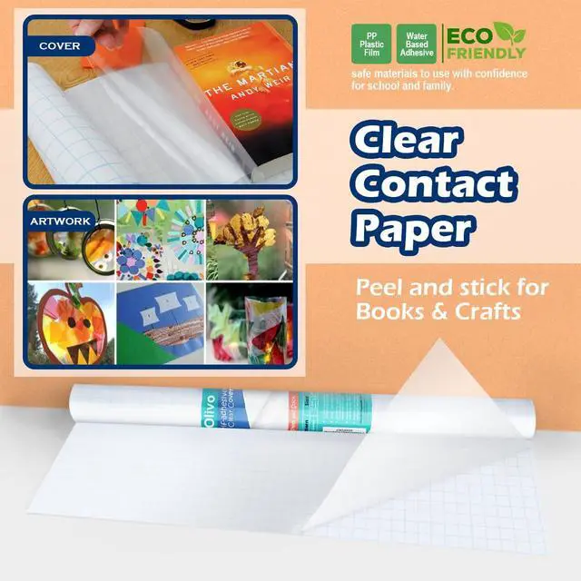 Alt view image 6 of 7 - Clear Glossy Contact Paper Roll, Peel Stick for Books Crafts, 10 ft | 17.5 in, Self Adhesive Book Cover Protector, Sticky Back Plastic Film, Low Tack Removable, Transparent
