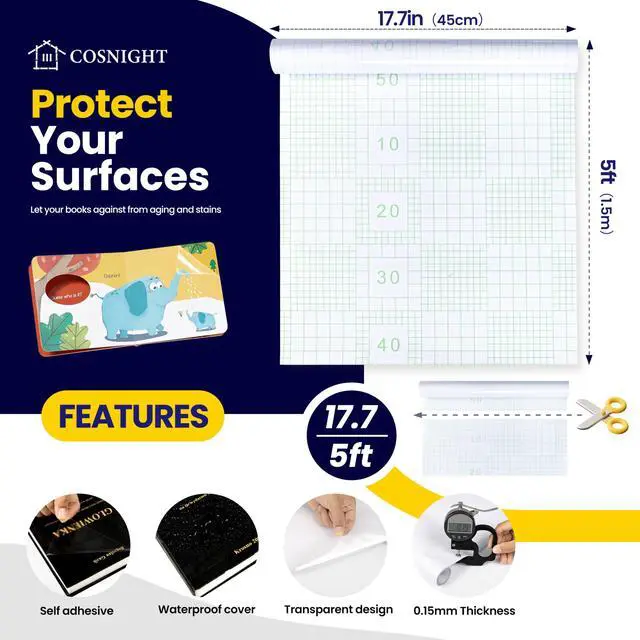 Alt view image 2 of 7 - Clear Contact Paper Peel and Stick for Book Cover Protector | 17.7in x 5ft/Roll Clear Self Adhesive to Cover Books and Documents
