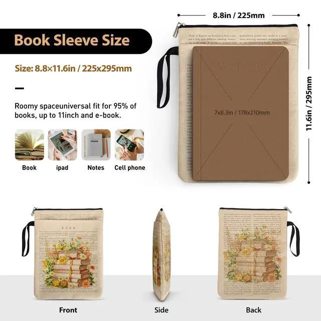 Alt view image 2 of 7 - BookFloral Book Sleeve for Book Lovers, Wildflower Book Covers Protector for Paperbacks with Handle Pocket for Reader Bookworm Bookish, Book Club Gifts for Chritsmas, Reading Accessories for Student