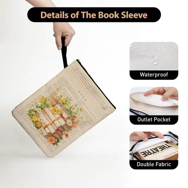 Alt view image 3 of 7 - BookFloral Book Sleeve for Book Lovers, Wildflower Book Covers Protector for Paperbacks with Handle Pocket for Reader Bookworm Bookish, Book Club Gifts for Chritsmas, Reading Accessories for Student