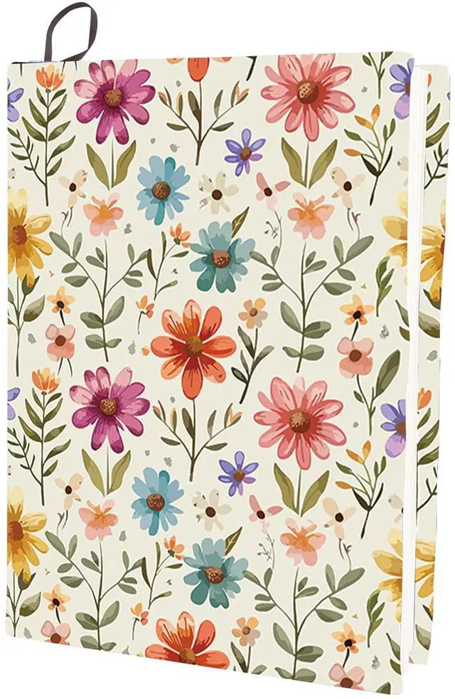 Main image of Flower Stretchable Book Cover Leaf Floral Washable Reusable Large Nylon Cloth Polyester Book Protector Elastic Notebook Wraps Suitable for Most Books Planner Journaling