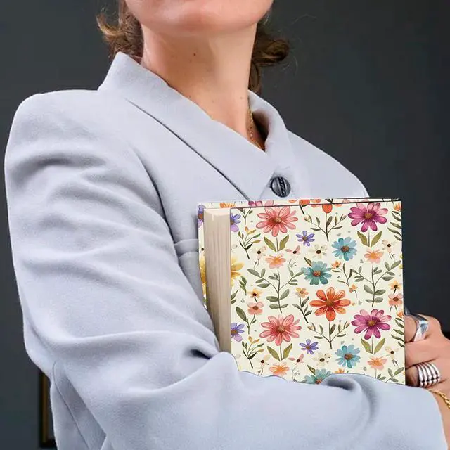 Alt view image 6 of 7 - Flower Stretchable Book Cover Leaf Floral Washable Reusable Large Nylon Cloth Polyester Book Protector Elastic Notebook Wraps Suitable for Most Books Planner Journaling