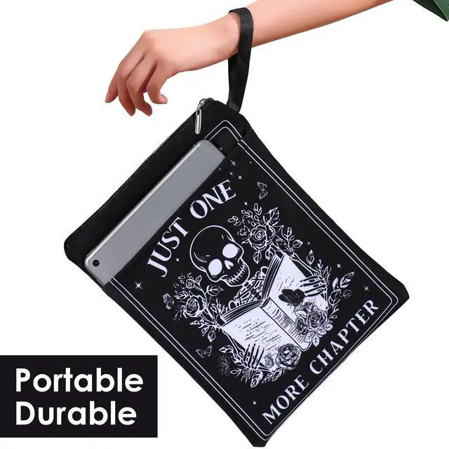 Alt view image 2 of 7 - Gothic Book Sleeve Pouch - Books Covers with Zipper Front Pocket | Just One More Chapter Skeleton Black Tarot Card Washable Book Protector Bookish Reader Book Lovers Gifts for Books Paperbacks