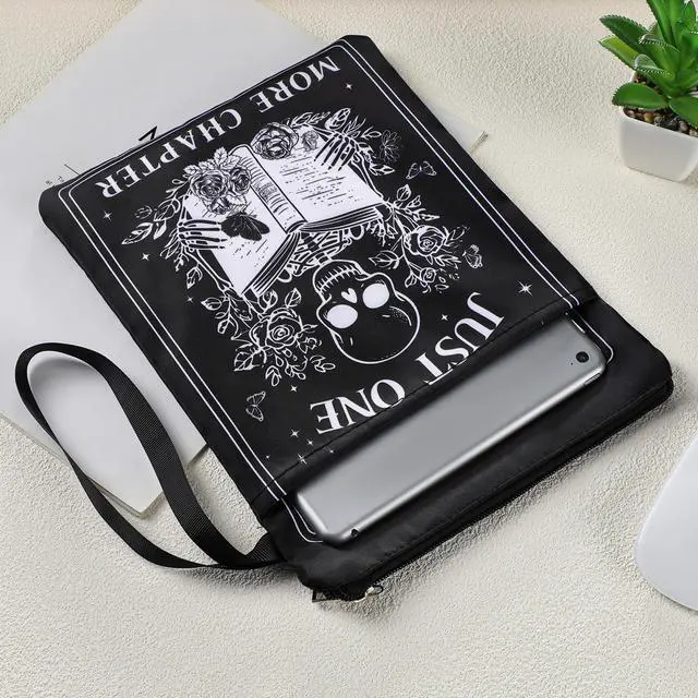 Alt view image 4 of 7 - Gothic Book Sleeve Pouch - Books Covers with Zipper Front Pocket | Just One More Chapter Skeleton Black Tarot Card Washable Book Protector Bookish Reader Book Lovers Gifts for Books Paperbacks