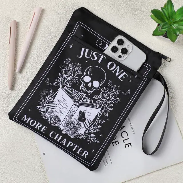Alt view image 5 of 7 - Gothic Book Sleeve Pouch - Books Covers with Zipper Front Pocket | Just One More Chapter Skeleton Black Tarot Card Washable Book Protector Bookish Reader Book Lovers Gifts for Books Paperbacks