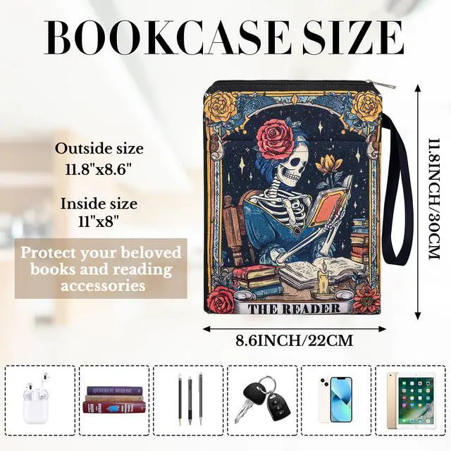 Alt view image 2 of 7 - Gothic Book Sleeve Pouch - Books Covers Protector for Paperbacks | Waterproof Library Reading Accessories with Handle Pocket Birthday Halloween Christmas Gift for Reader Student Women