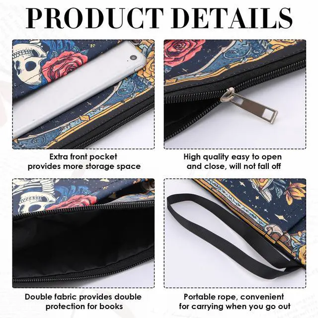 Alt view image 7 of 7 - Gothic Book Sleeve Pouch - Books Covers Protector for Paperbacks | Waterproof Library Reading Accessories with Handle Pocket Birthday Halloween Christmas Gift for Reader Student Women