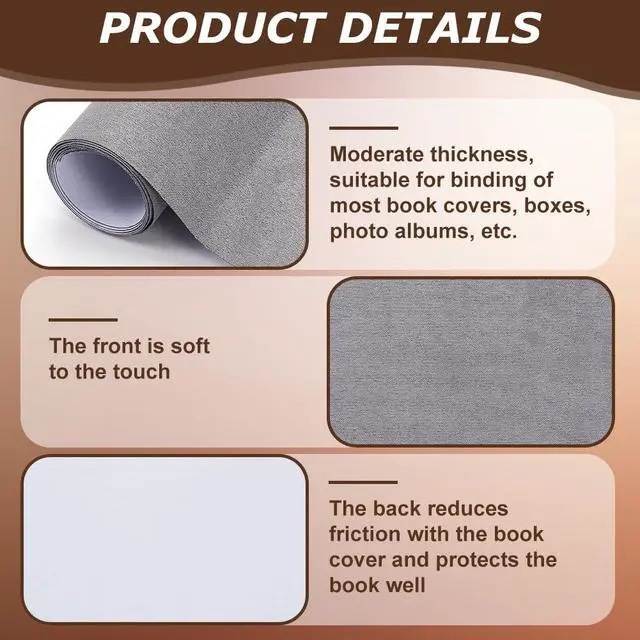 Alt view image 6 of 7 - 51 x 11.8 Inch Silver Gray Book Cloth Paper Backed Book Cover Suede Fabric Surface Bookbinding for Book Binding Supplies Scrapbooking Protector Book Cloth Album Adult DIY Crafts