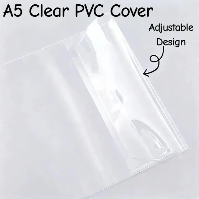 Alt view image 3 of 7 - A5 Clear Cover, Adjustable Notebook Cover - Universal Fit for Midori, Traveler's Notebook, Clear Plastic Book Protector for Hobonichi