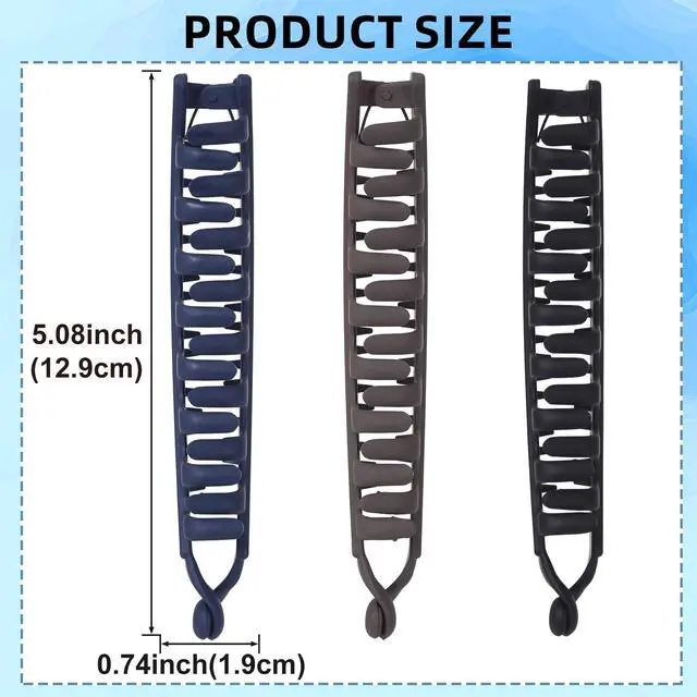Alt view image 2 of 6 - 3pcs Large Banana Hair Clips for Women, Strong Claw Clip Barrettes, Vintage Non-Slip Double Combs Hairstylist Accessories for Thick, Long, Curly Hair - Black, Dark Coffee, Dark Blue