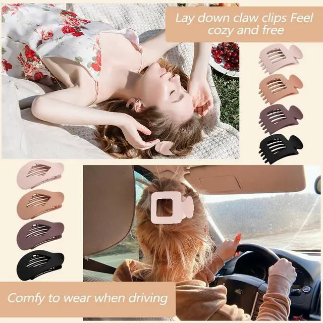 Alt view image 3 of 7 - 8Pcs Flat Hair Clips for Women - Large Matte Flat Claw Clips 2 Styles Strong Hold Lay Down Claw Clips for Women Thick & Thin Hair Styling Accessories