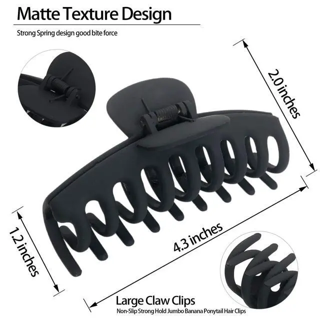 Alt view image 2 of 6 - Hair Clip, 4.3" Matte Large Non-Slip Ponytail Jaw Barrette Strong Hold Banana Claw Clips for Women Long Thick Hair | Matte Claw Clips,Non-Slip Strong Hold Jumbo Ponytail Barrette,Jaw Clamps,