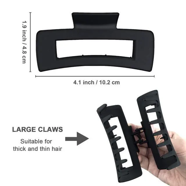 Alt view image 3 of 7 - Large Hair Claw Clips for Thick Hair, Hair Clips for Women and Girls, Big Hair Jaw Clips Strong Hold Banana Clips for All Hair Types (Black, 1 Pack)