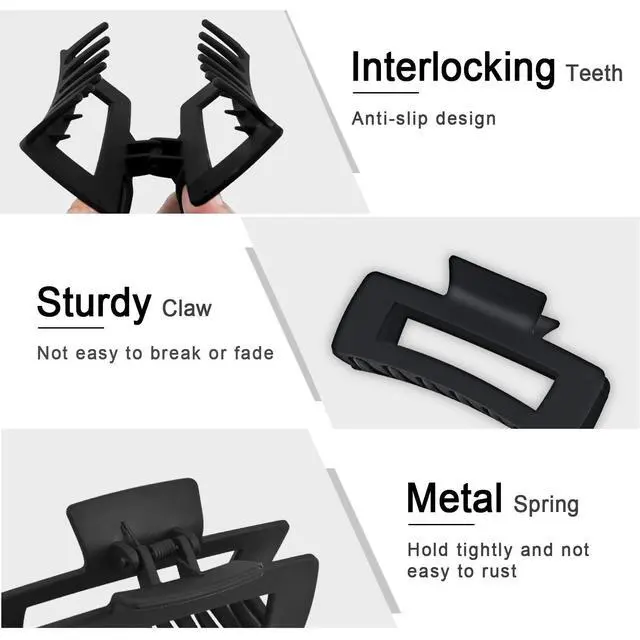 Alt view image 5 of 7 - Large Hair Claw Clips for Thick Hair, Hair Clips for Women and Girls, Big Hair Jaw Clips Strong Hold Banana Clips for All Hair Types (Black, 1 Pack)