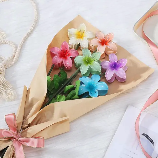 Alt view image 2 of 6 - Flower Hair Clips 6 PCS Hair Accessories for Women - Hawai | Hawaiian Claw Clips for Vacation Hibiscus Hair Claw Clips for Girls Cute Large Hair Clips for Thick and Thin Hair Plumeria
