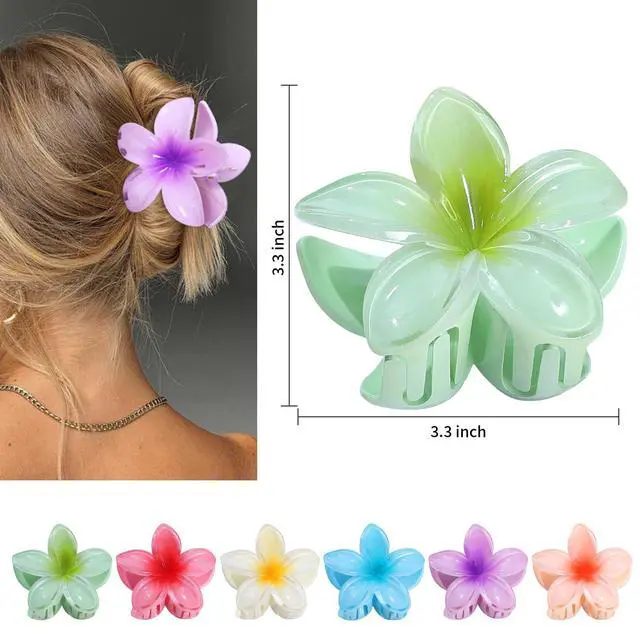 Alt view image 5 of 6 - Flower Hair Clips 6 PCS Hair Accessories for Women - Hawai | Hawaiian Claw Clips for Vacation Hibiscus Hair Claw Clips for Girls Cute Large Hair Clips for Thick and Thin Hair Plumeria