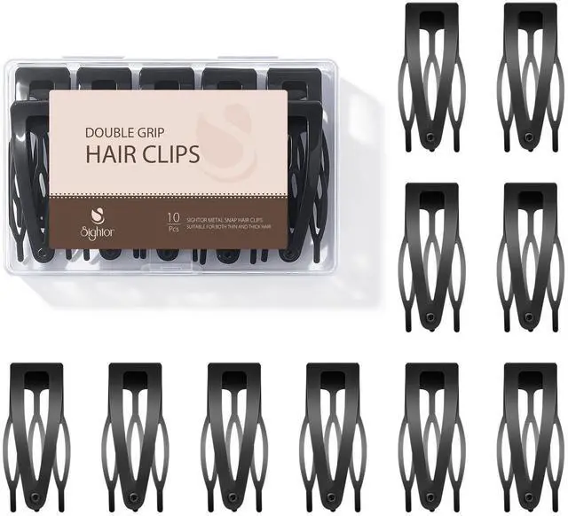 Main image of 10 Pcs Double Grip Hair Clips, Metal Snap Hair Clips Hair Barrettes | Non Slip Hair Clips Black Barrettes Women Hair Styling Hair Accessories for Thin Thick Hair
